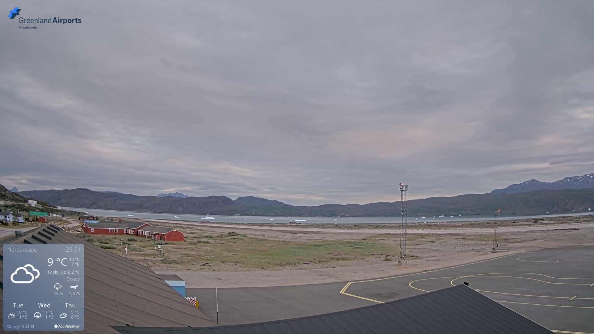 Narsarsuaq Village & Narsarsuaq International Airport West Towards Live Cam UAK / BGBW - Narsarsuaq, Kujalleq, Greenland, Denmark