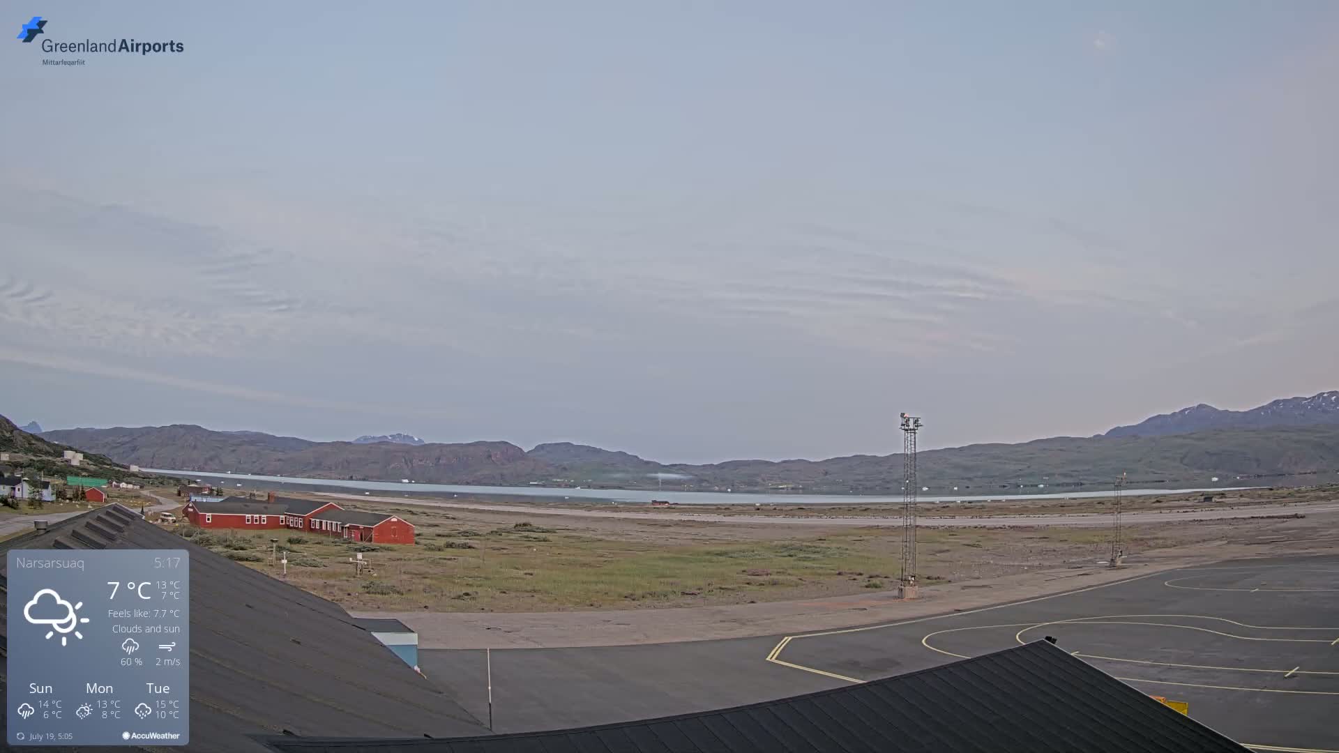 Narsarsuaq Village & Narsarsuaq International Airport West Towards Live Cam UAK / BGBW - Narsarsuaq, Kujalleq, Greenland, Denmark