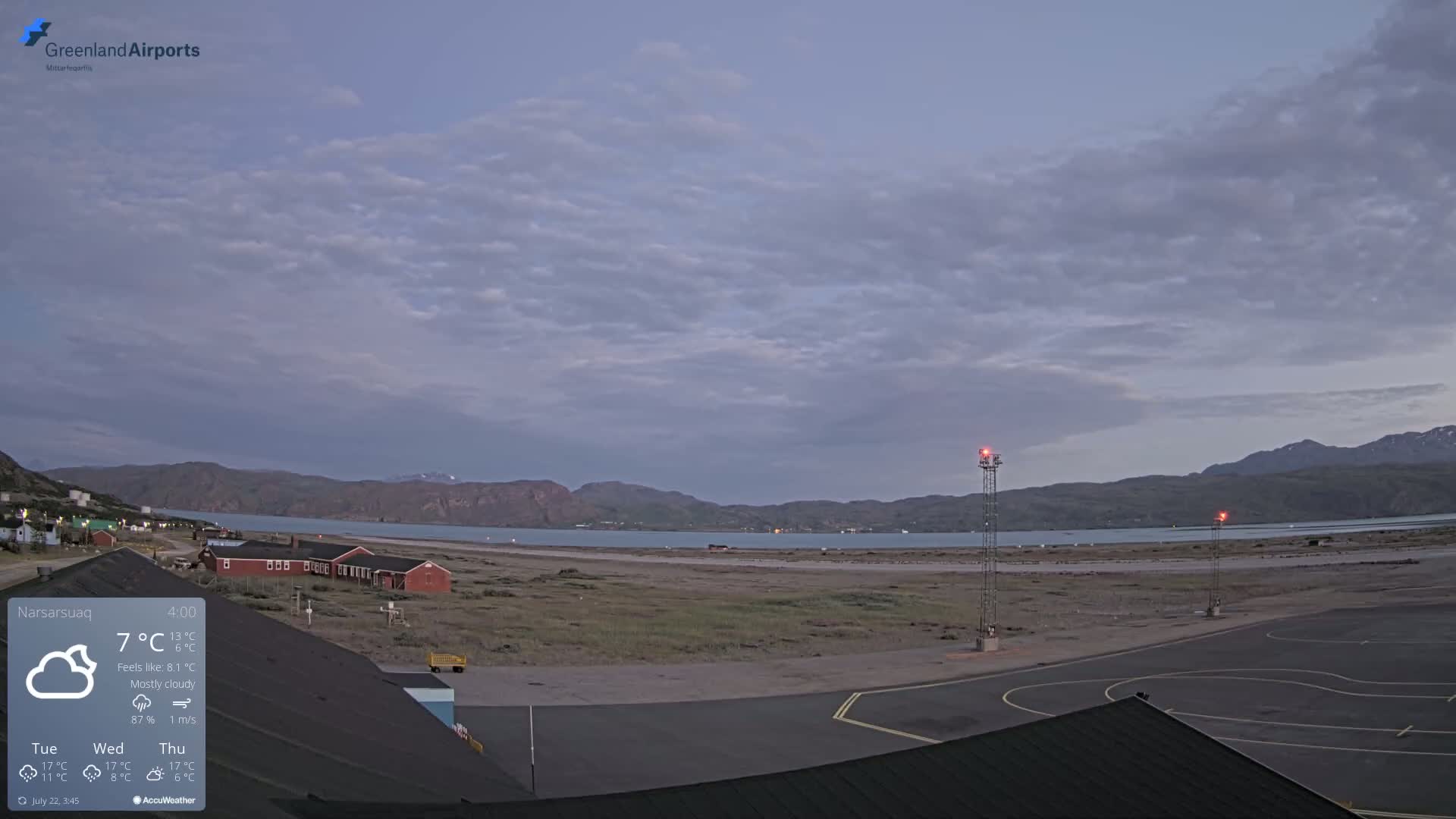 Narsarsuaq Village & Narsarsuaq International Airport West Towards Live Cam UAK / BGBW - Narsarsuaq, Kujalleq, Greenland, Denmark