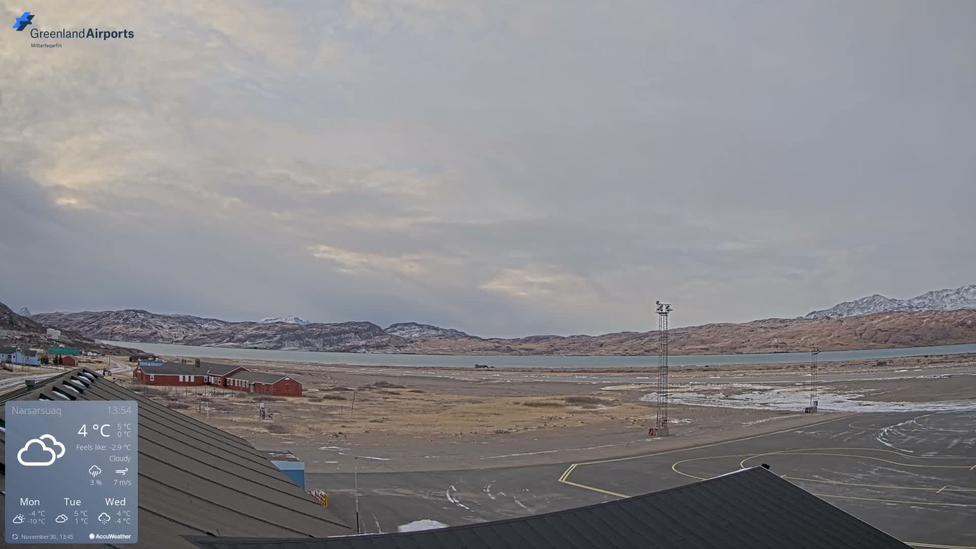 Narsarsuaq Village & Narsarsuaq International Airport West Towards Live Cam UAK / BGBW - Narsarsuaq, Kujalleq, Greenland, Denmark