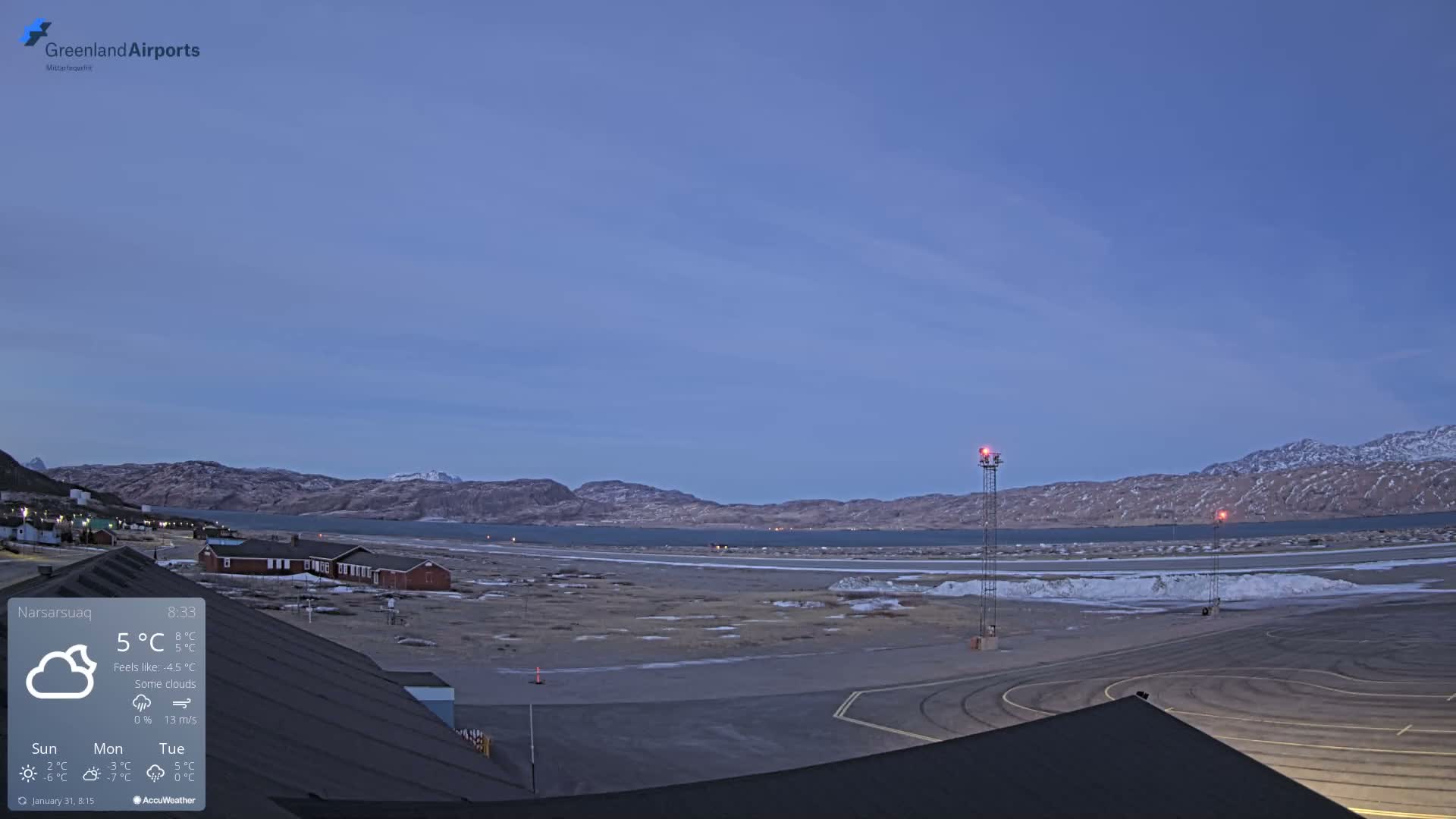 Narsarsuaq Village & Narsarsuaq International Airport West Towards Live Cam UAK / BGBW - Narsarsuaq, Kujalleq, Greenland, Denmark