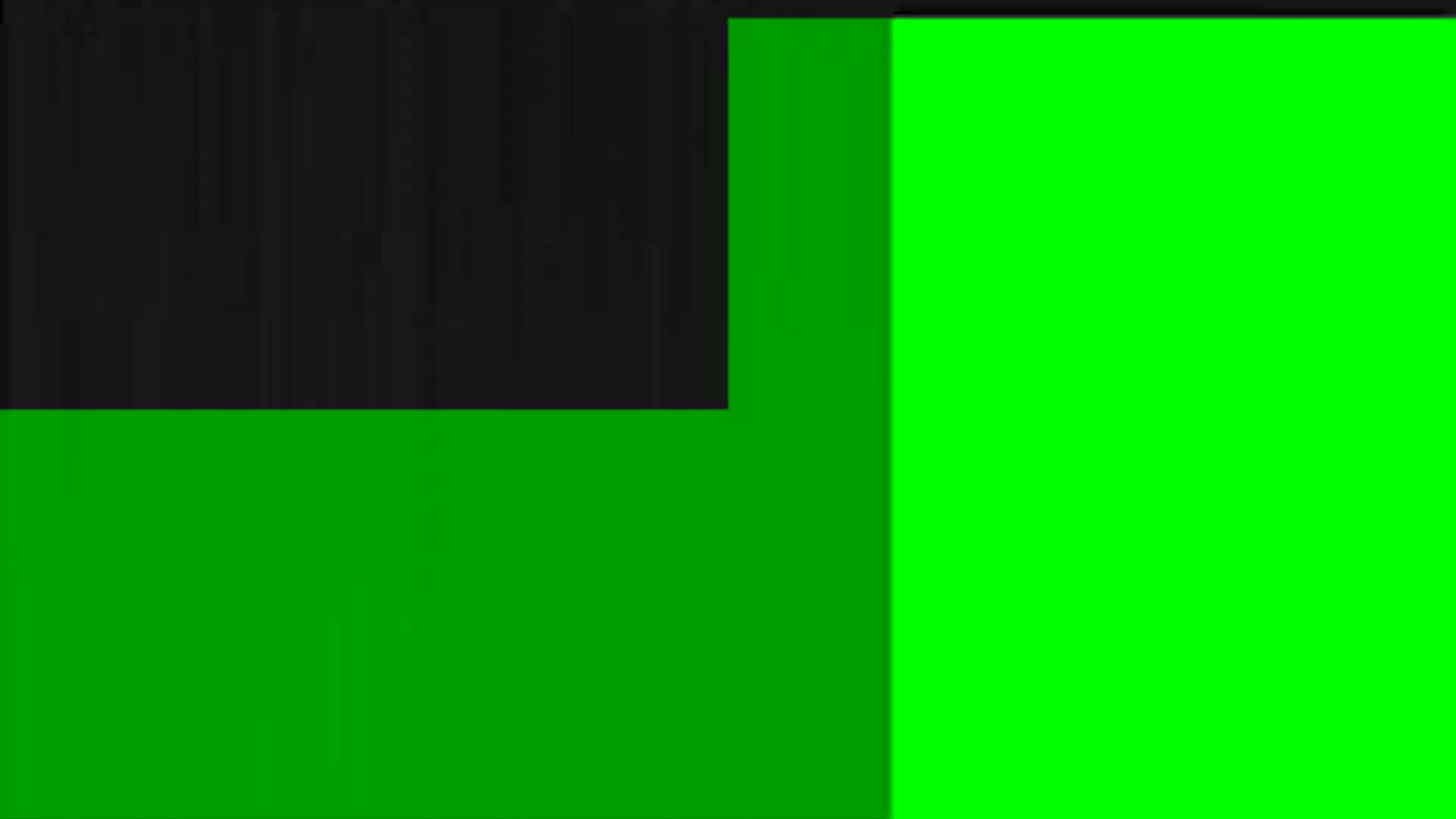 The image shows a composition of three rectangular blocks of color; a dark gray block at the top left, and two bright green blocks occupying the bottom left and top right.