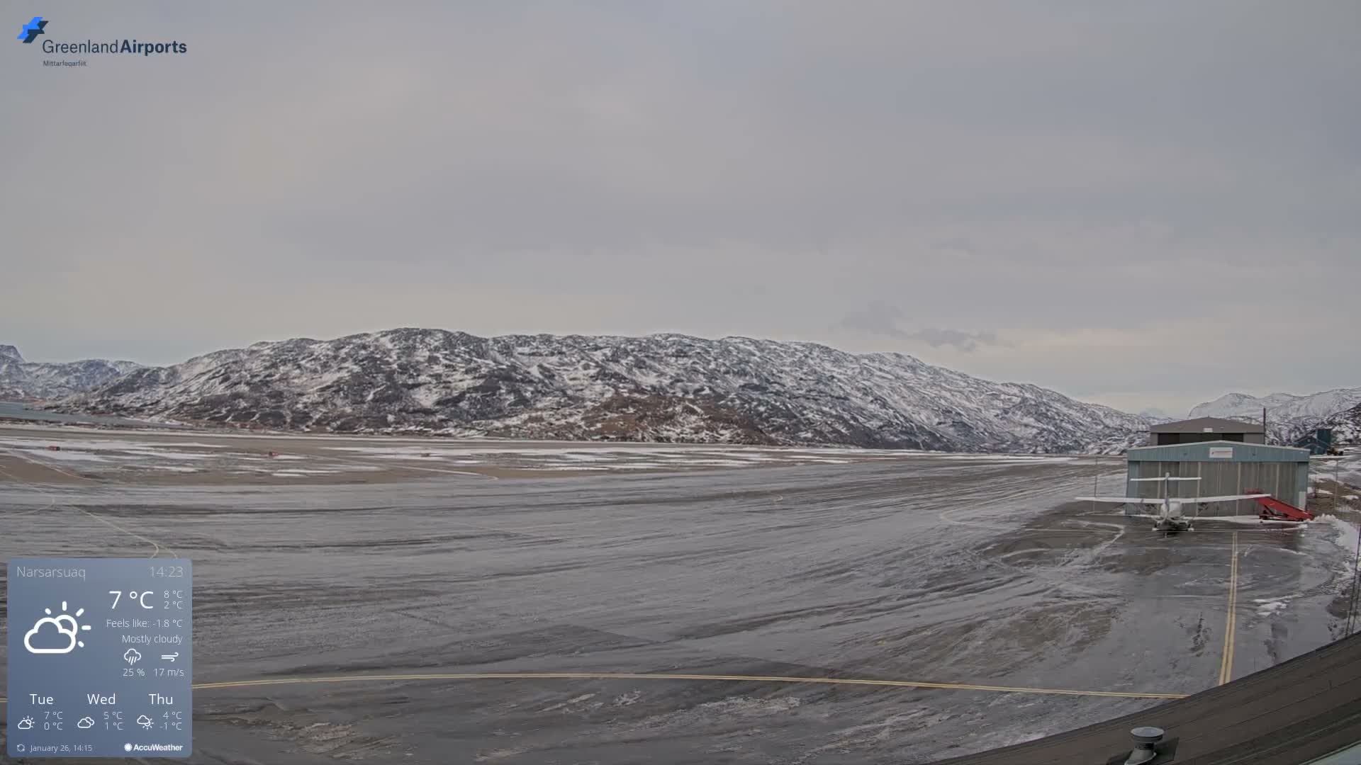 Narsarsuaq International Airport North Towards Live Cam UAK / BGBW - Narsarsuaq, Kujalleq, Greenland, Denmark