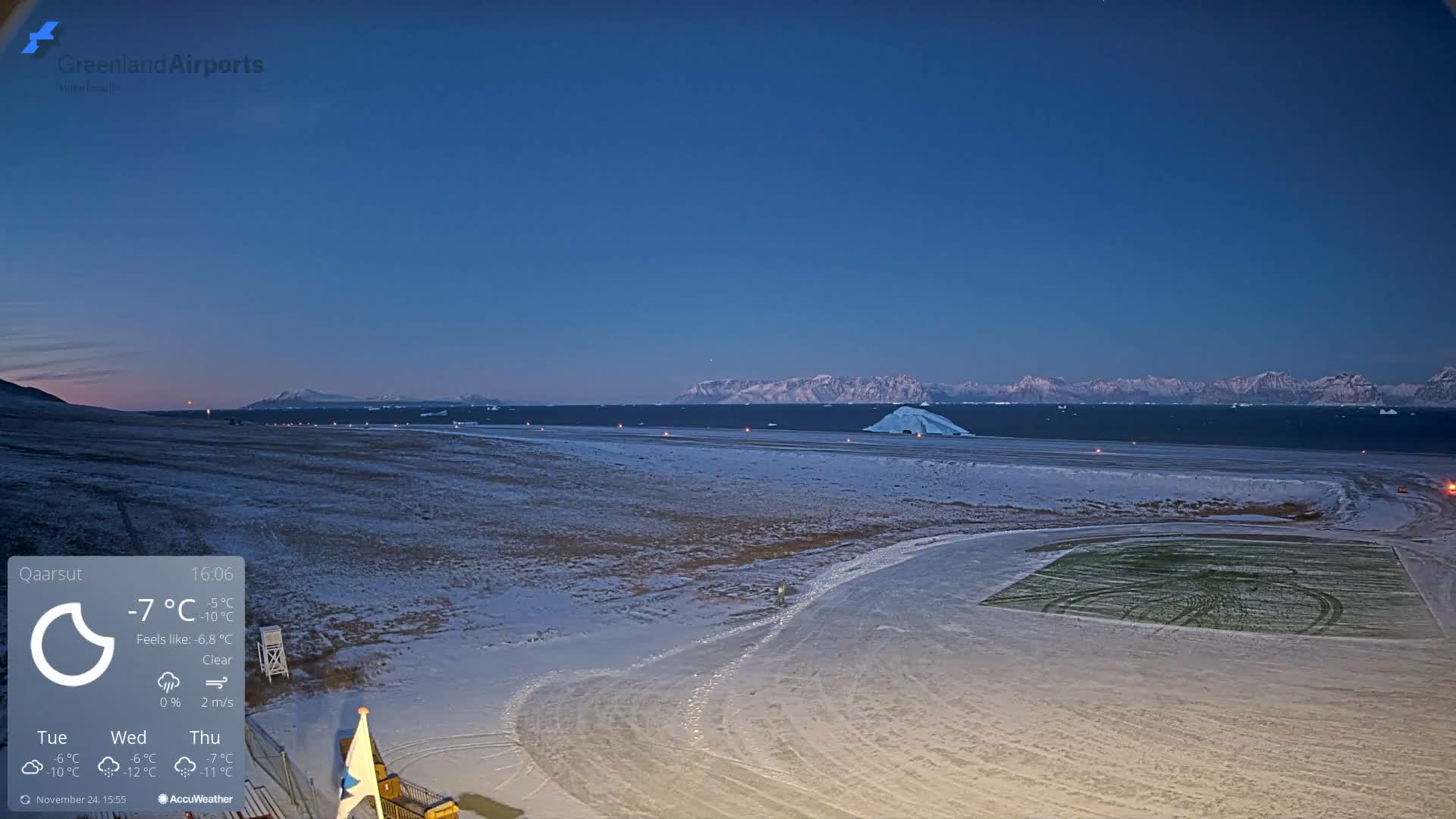 Qaarsut Airport (Mittarfik Qaarsut) North Towards View Live Cam JQA / BGUQ  - Qaarsut, Avannaata, Greenland, Denmark