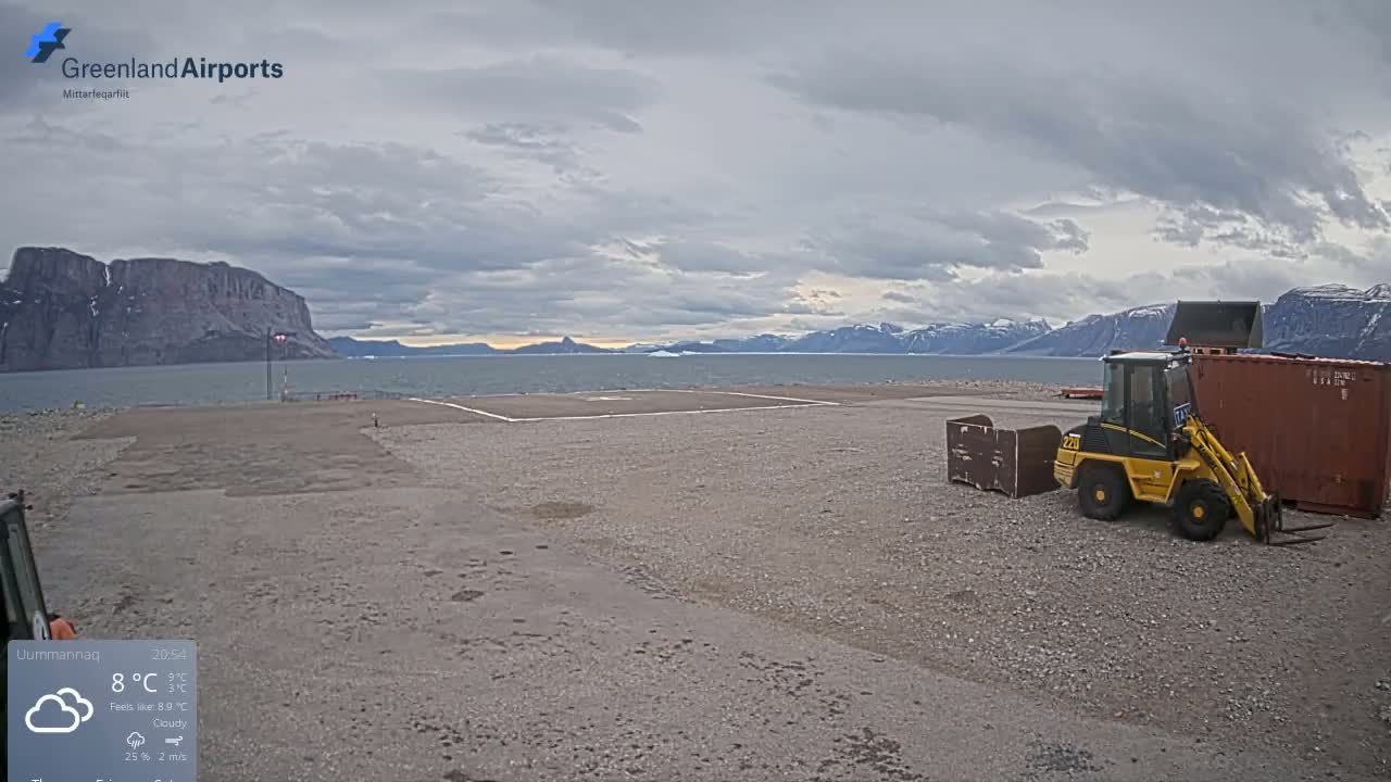 Uummannaq Heliport & Uummannaq Fjord / Storoen-Ikerasak Island Live Cam - Uummannaq, Avannaata, Greenland, Denmark