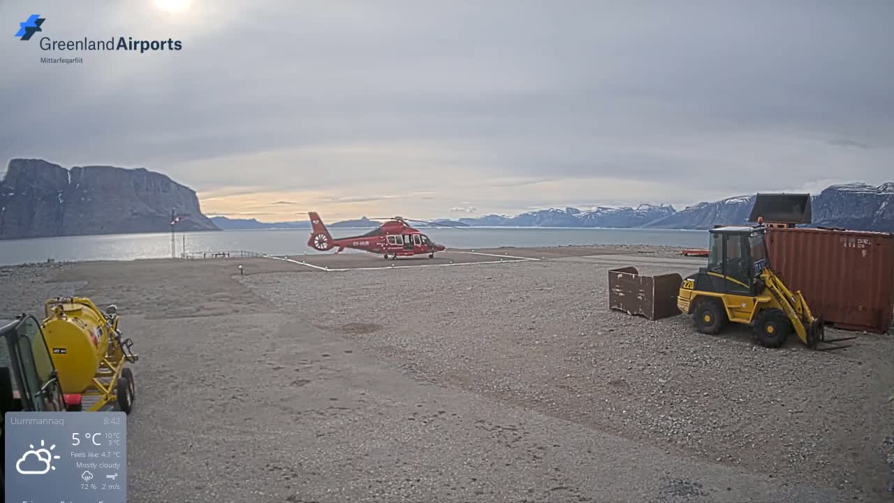 Uummannaq Heliport & Uummannaq Fjord / Storoen-Ikerasak Island Live Cam - Uummannaq, Avannaata, Greenland, Denmark