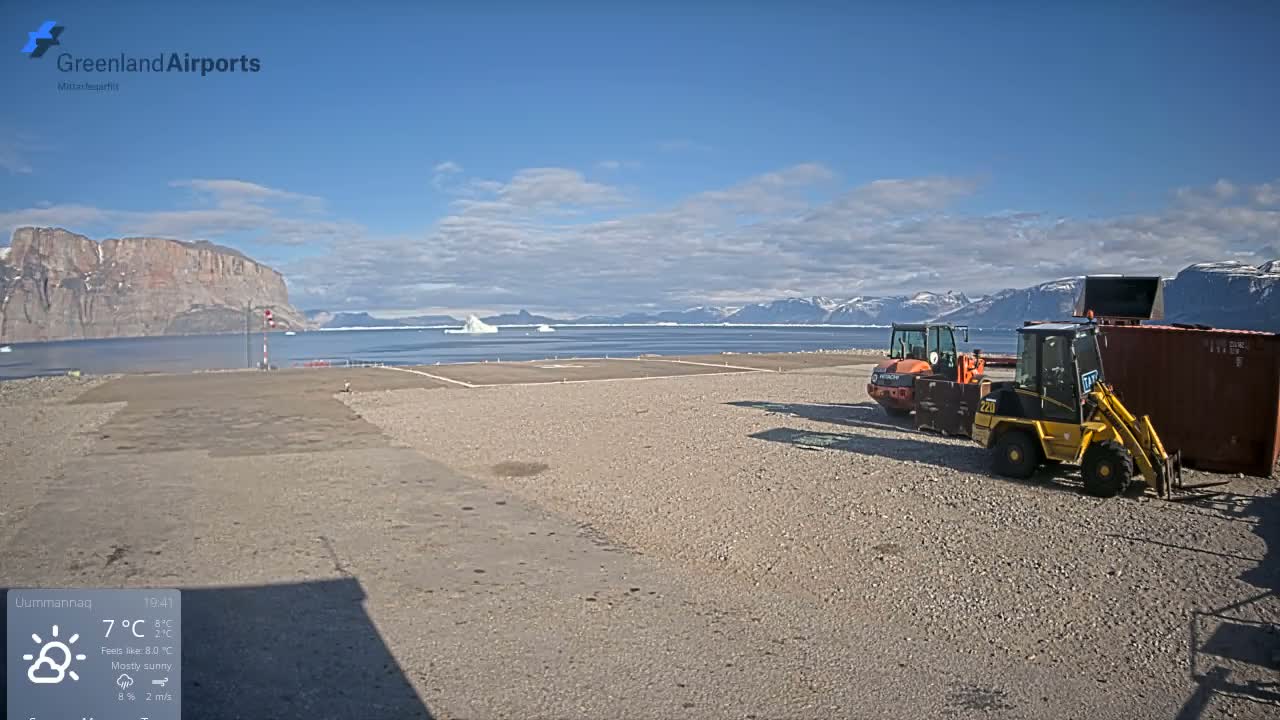 Uummannaq Heliport & Uummannaq Fjord / Storoen-Ikerasak Island Live Cam - Uummannaq, Avannaata, Greenland, Denmark
