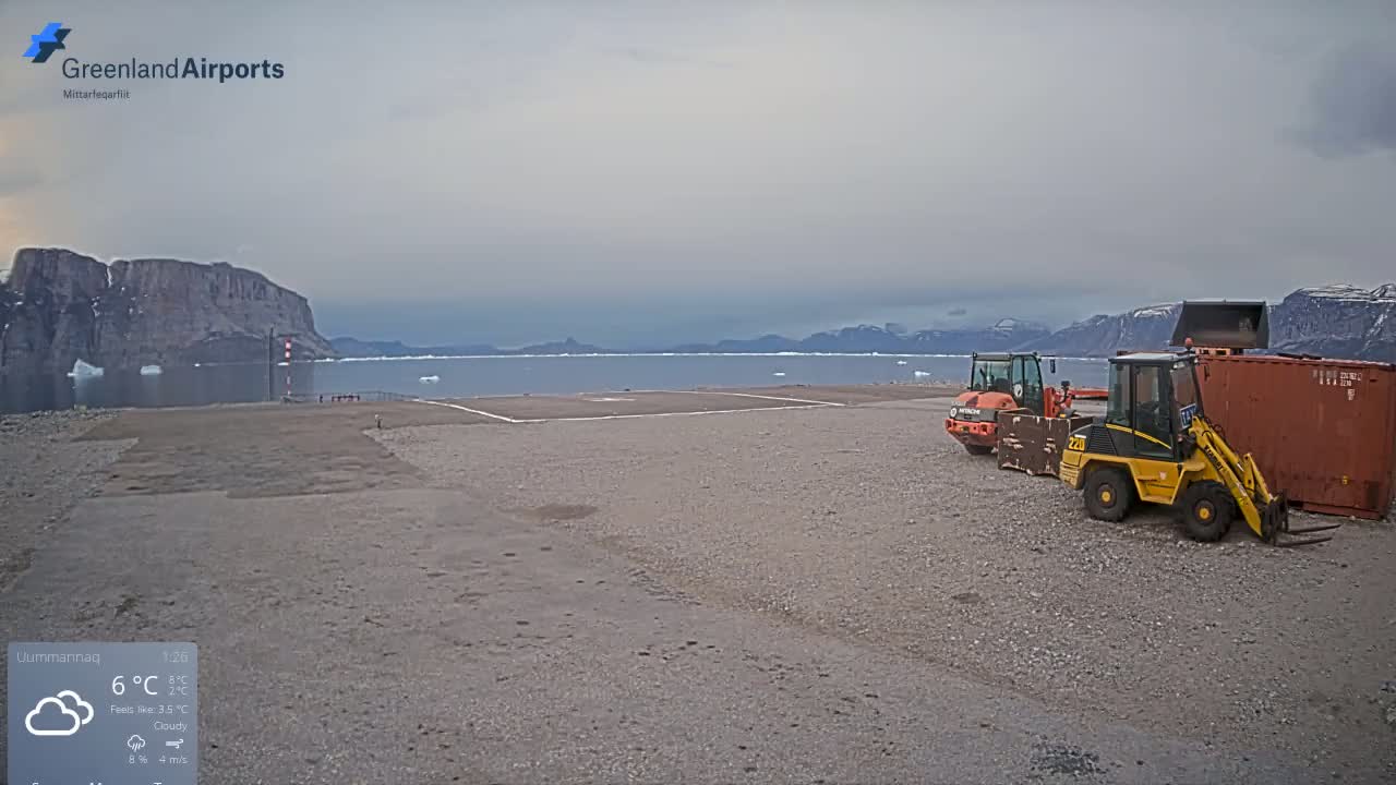 Uummannaq Heliport & Uummannaq Fjord / Storoen-Ikerasak Island Live Cam - Uummannaq, Avannaata, Greenland, Denmark