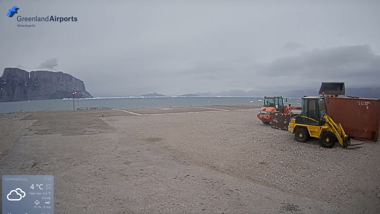 Uummannaq Heliport & Uummannaq Fjord / Storoen-Ikerasak Island Live Cam - Uummannaq, Avannaata, Greenland, Denmark