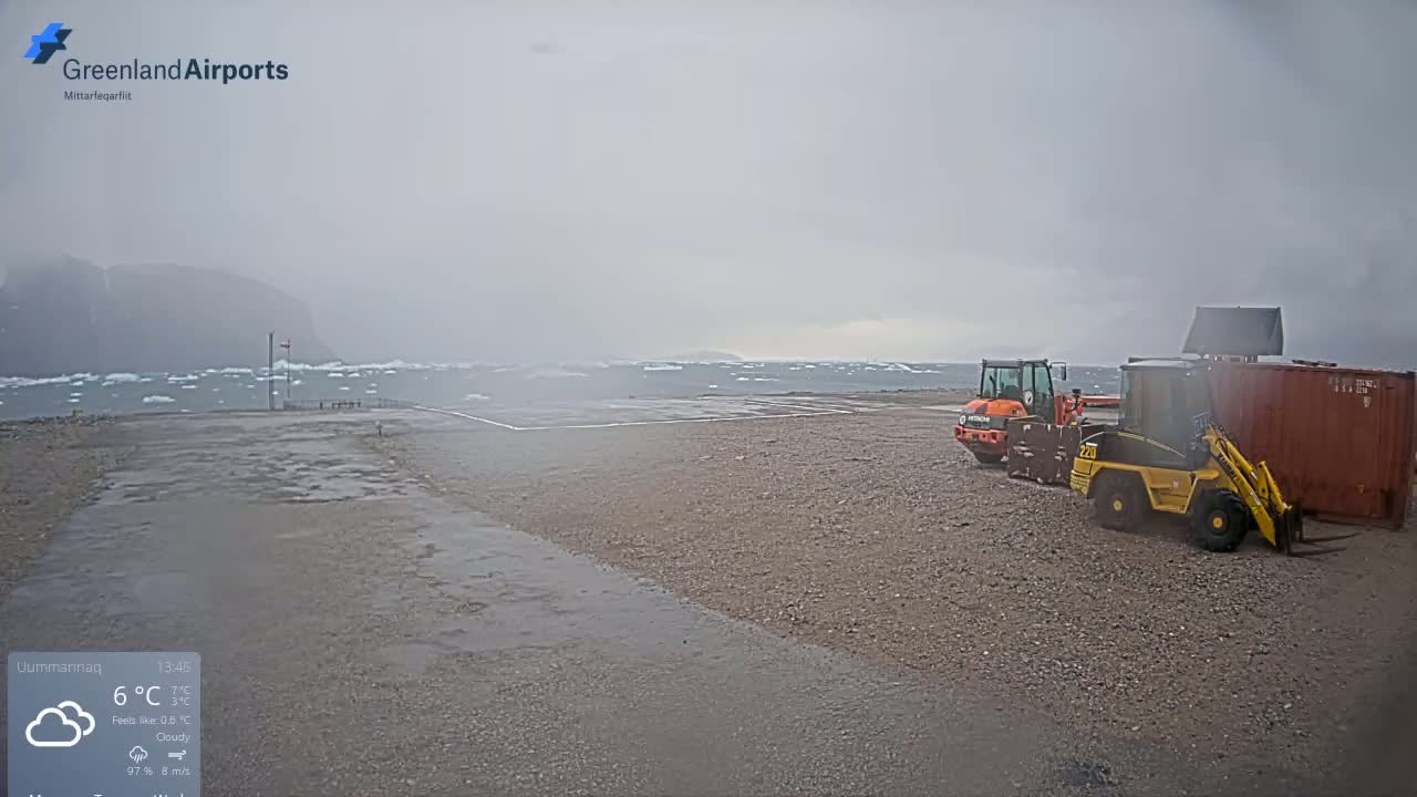 Uummannaq Heliport & Uummannaq Fjord / Storoen-Ikerasak Island Live Cam - Uummannaq, Avannaata, Greenland, Denmark