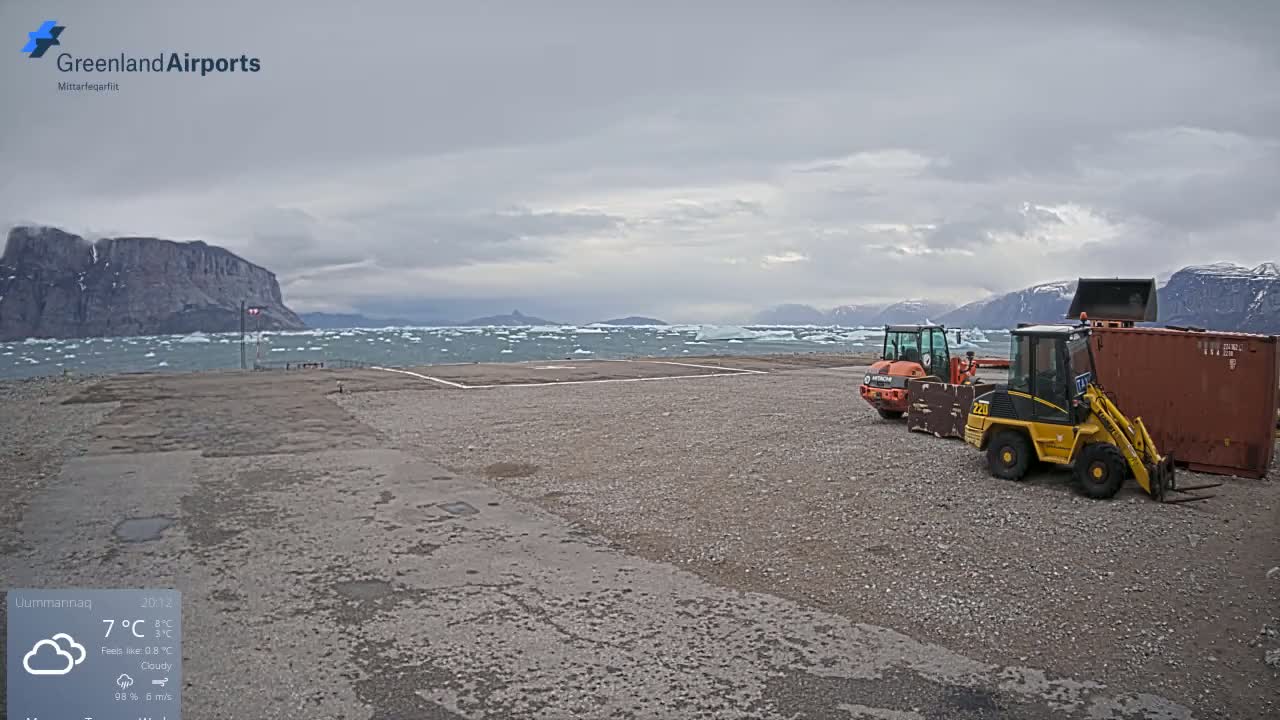 Uummannaq Heliport & Uummannaq Fjord / Storoen-Ikerasak Island Live Cam - Uummannaq, Avannaata, Greenland, Denmark