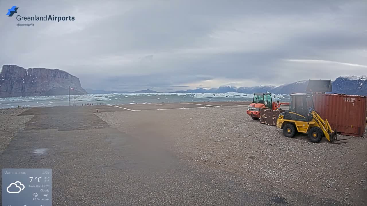 Uummannaq Heliport & Uummannaq Fjord / Storoen-Ikerasak Island Live Cam - Uummannaq, Avannaata, Greenland, Denmark