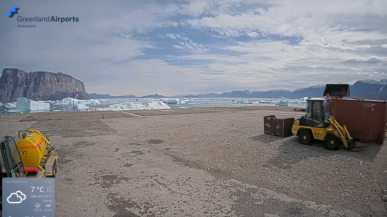 Uummannaq Heliport & Uummannaq Fjord / Storoen-Ikerasak Island Live Cam - Uummannaq, Avannaata, Greenland, Denmark