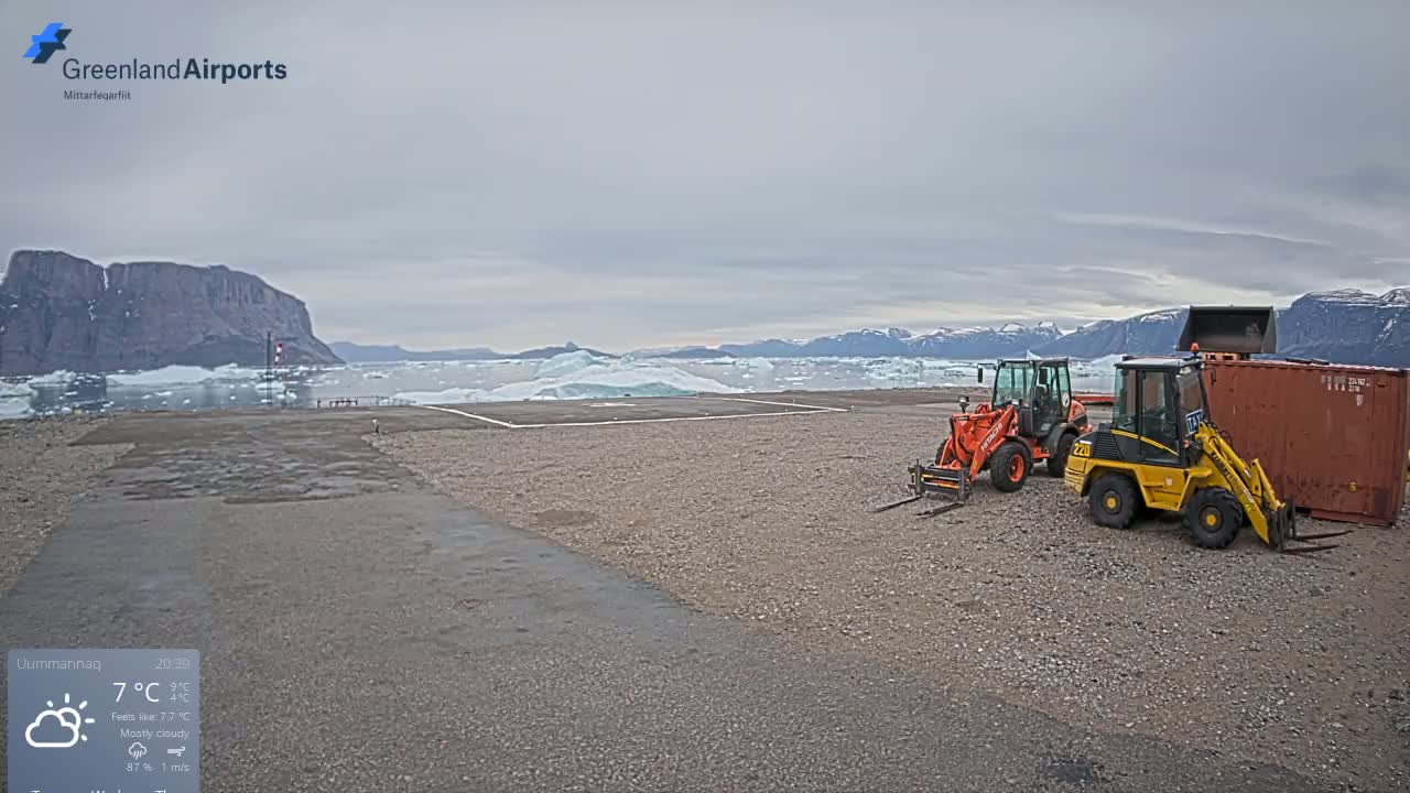 Uummannaq Heliport & Uummannaq Fjord / Storoen-Ikerasak Island Live Cam - Uummannaq, Avannaata, Greenland, Denmark