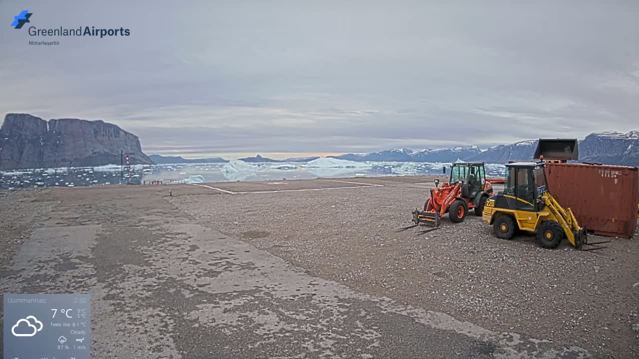 Uummannaq Heliport & Uummannaq Fjord / Storoen-Ikerasak Island Live Cam - Uummannaq, Avannaata, Greenland, Denmark