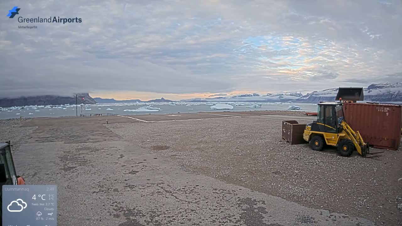 Uummannaq Heliport & Uummannaq Fjord / Storoen-Ikerasak Island Live Cam - Uummannaq, Avannaata, Greenland, Denmark