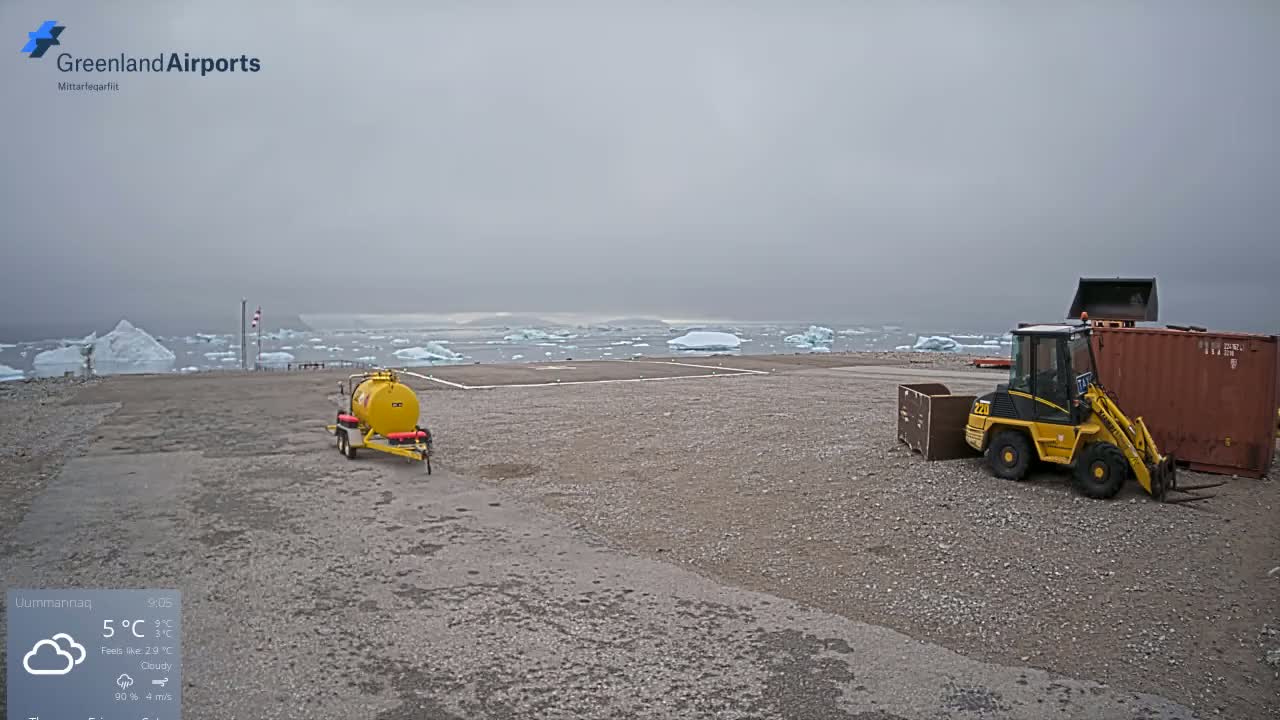 Uummannaq Heliport & Uummannaq Fjord / Storoen-Ikerasak Island Live Cam - Uummannaq, Avannaata, Greenland, Denmark