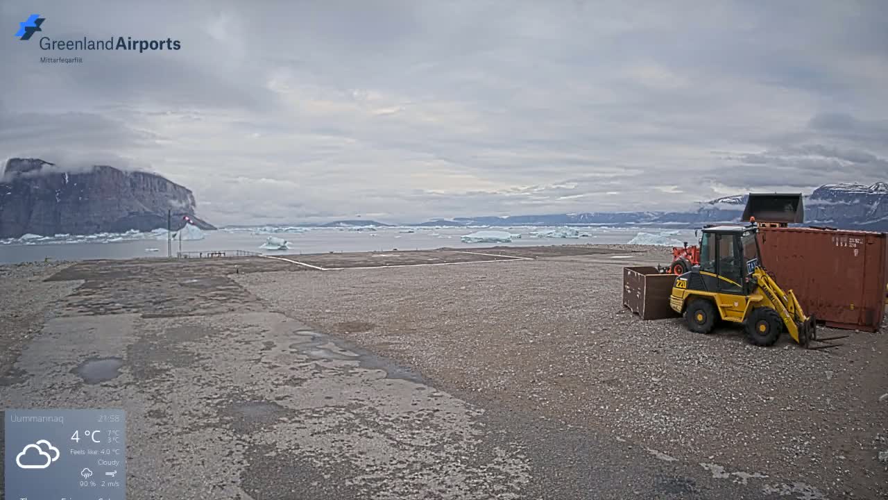 Uummannaq Heliport & Uummannaq Fjord / Storoen-Ikerasak Island Live Cam - Uummannaq, Avannaata, Greenland, Denmark