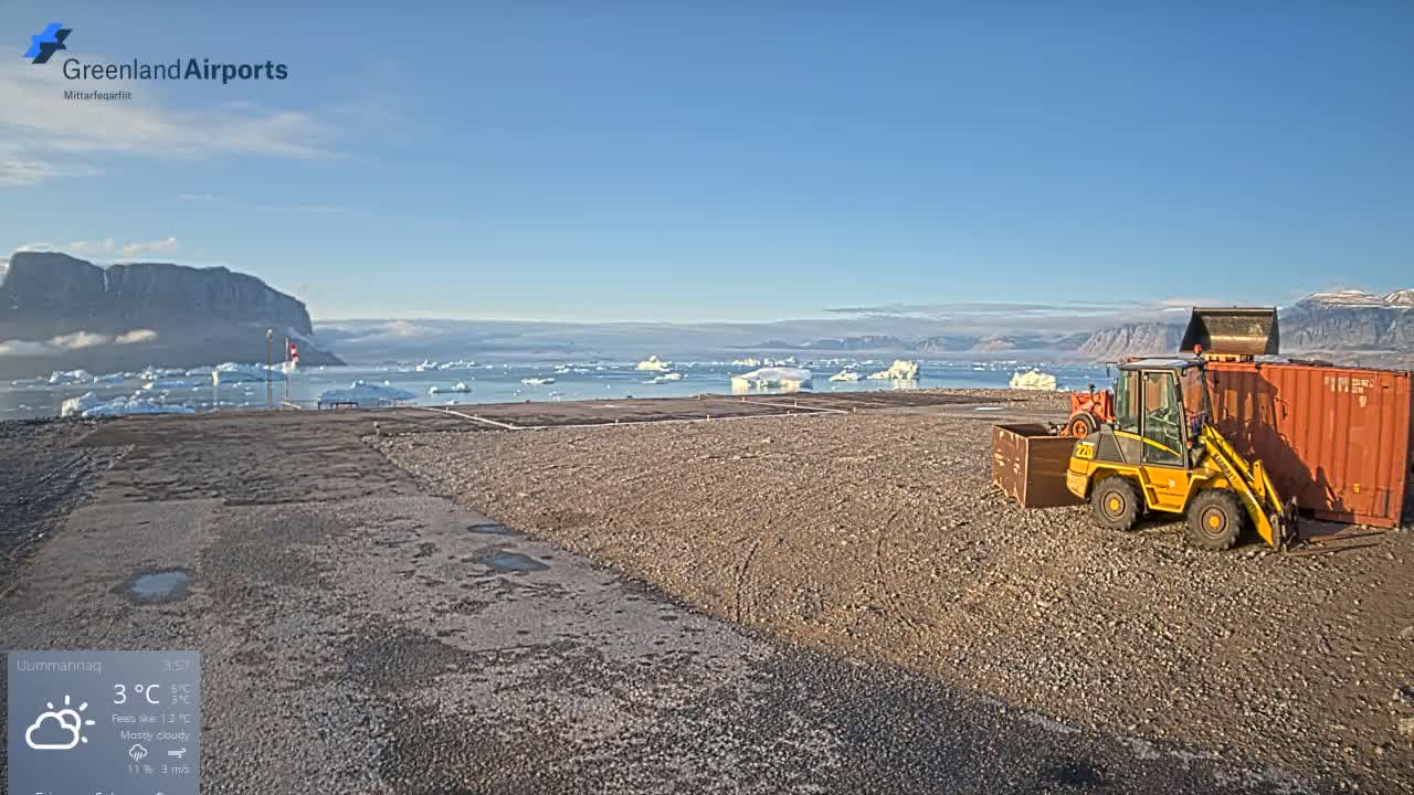 Uummannaq Heliport & Uummannaq Fjord / Storoen-Ikerasak Island Live Cam - Uummannaq, Avannaata, Greenland, Denmark