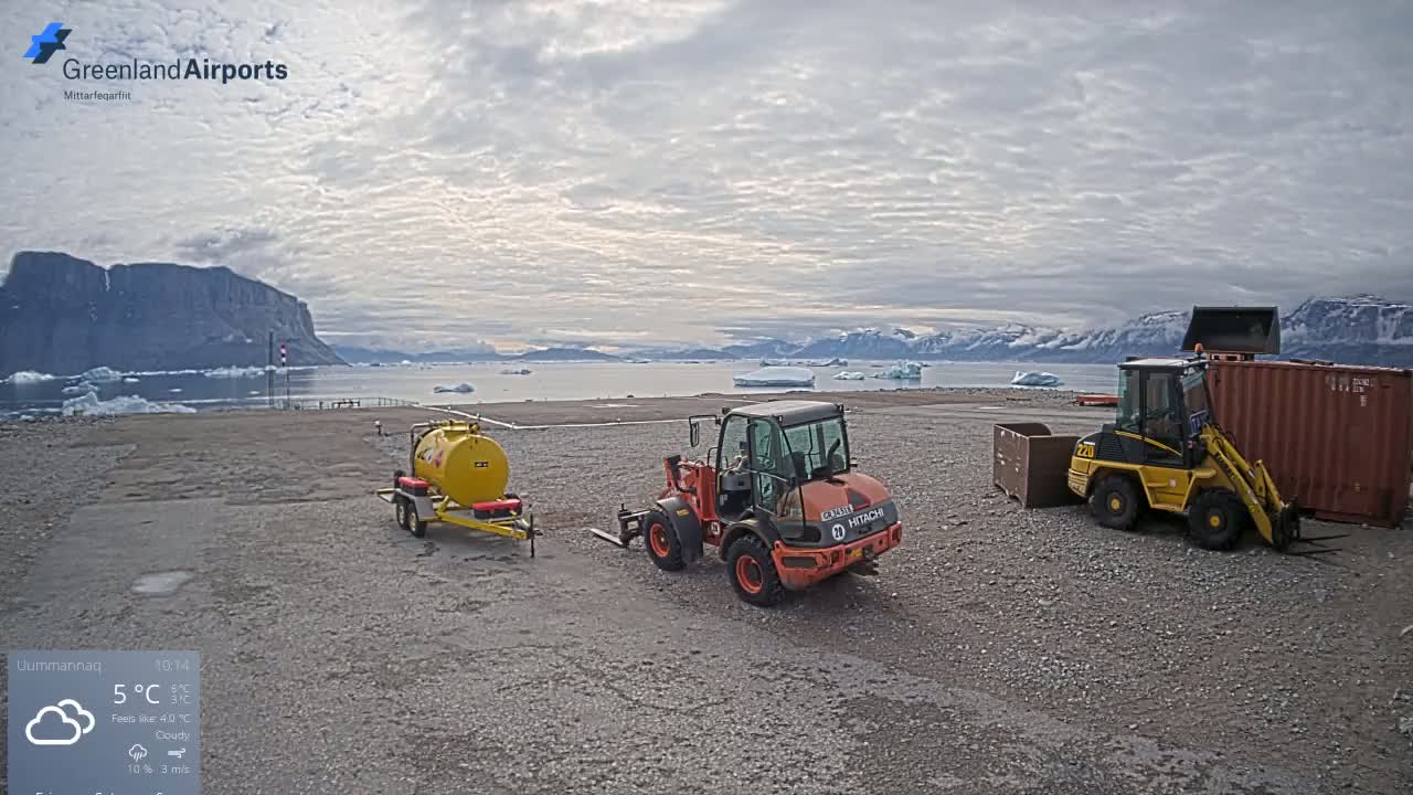 Uummannaq Heliport & Uummannaq Fjord / Storoen-Ikerasak Island Live Cam - Uummannaq, Avannaata, Greenland, Denmark