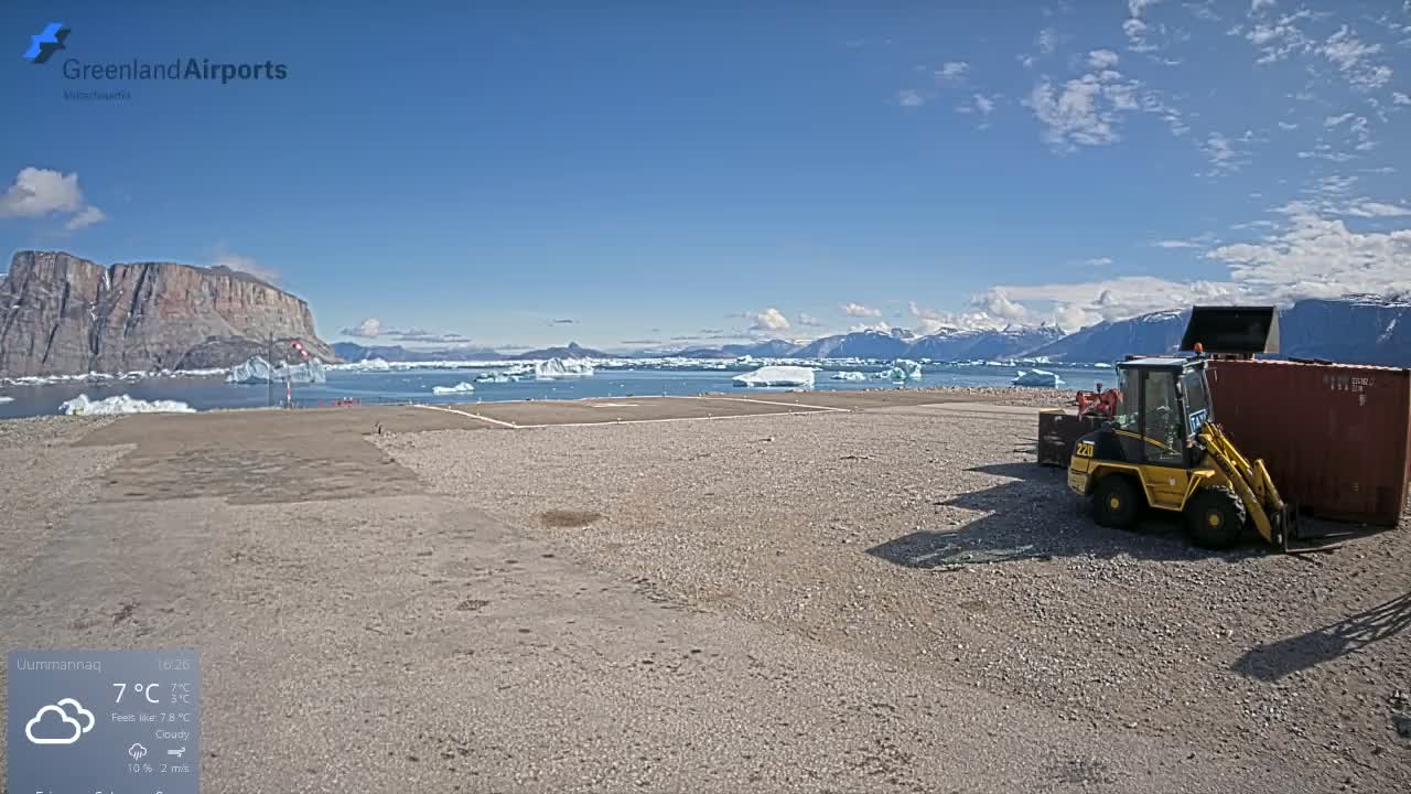 Uummannaq Heliport & Uummannaq Fjord / Storoen-Ikerasak Island Live Cam - Uummannaq, Avannaata, Greenland, Denmark