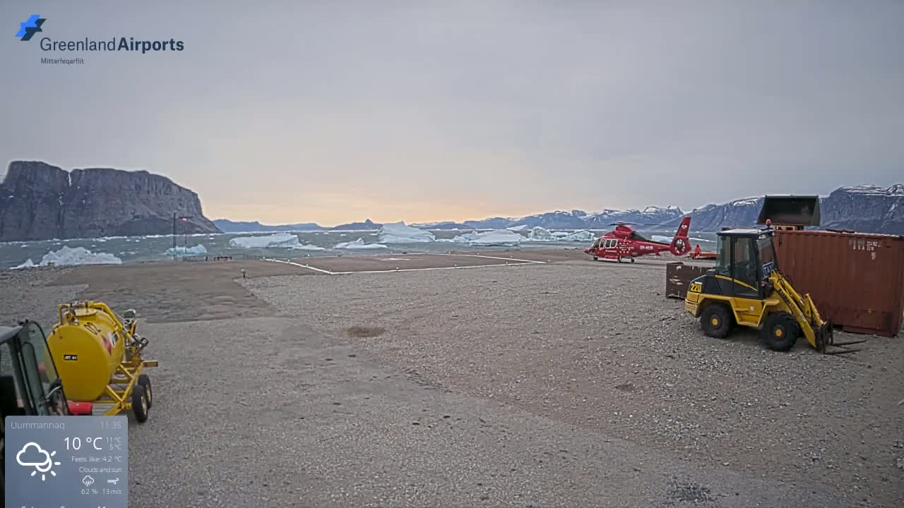 Uummannaq Heliport & Uummannaq Fjord / Storoen-Ikerasak Island Live Cam - Uummannaq, Avannaata, Greenland, Denmark