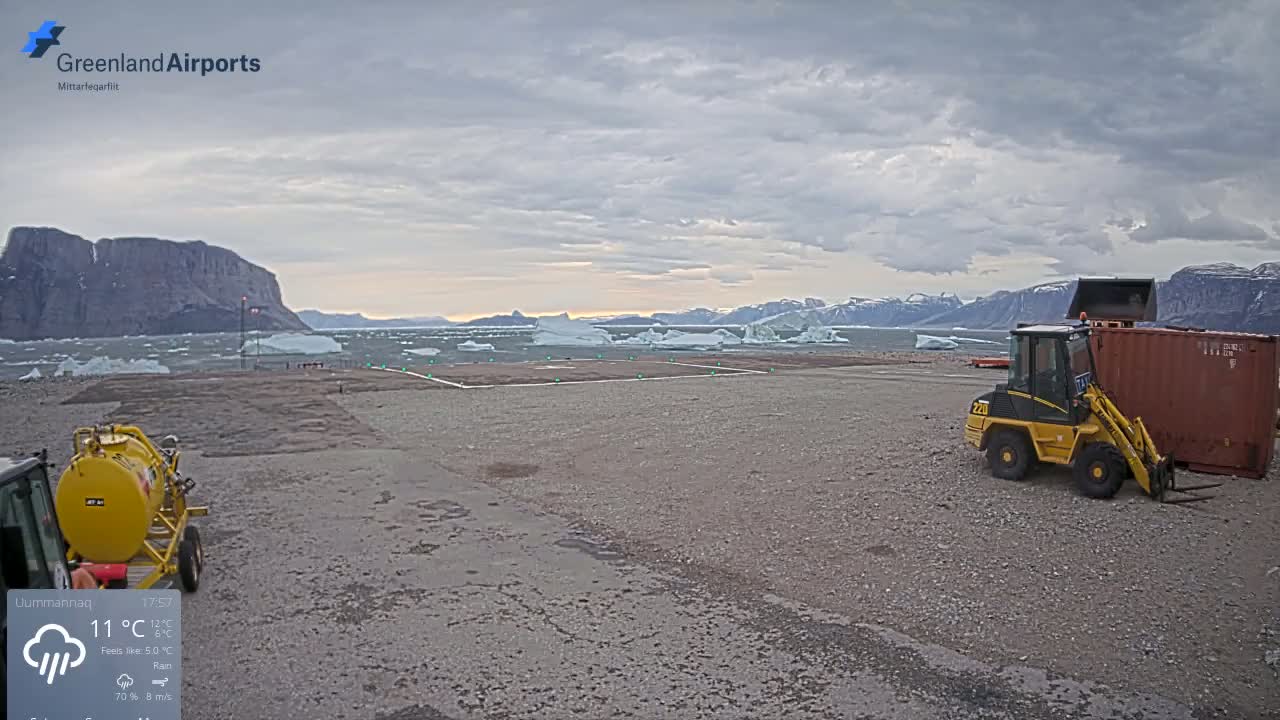 Uummannaq Heliport & Uummannaq Fjord / Storoen-Ikerasak Island Live Cam - Uummannaq, Avannaata, Greenland, Denmark