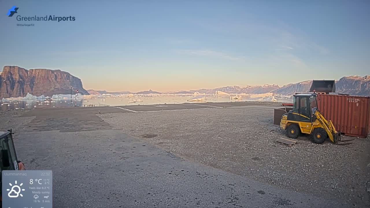 Uummannaq Heliport & Uummannaq Fjord / Storoen-Ikerasak Island Live Cam - Uummannaq, Avannaata, Greenland, Denmark