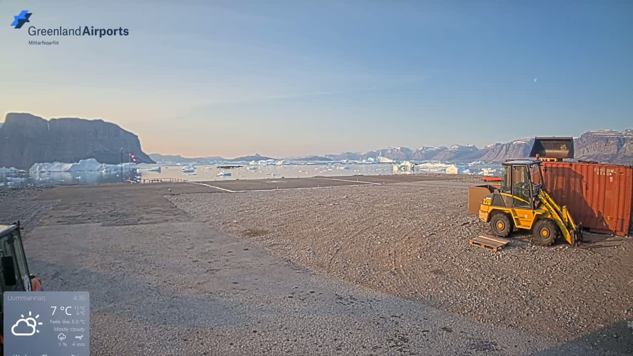 Uummannaq Heliport & Uummannaq Fjord / Storoen-Ikerasak Island Live Cam - Uummannaq, Avannaata, Greenland, Denmark