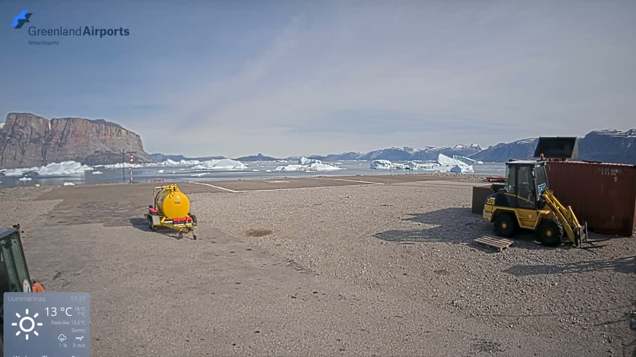 Uummannaq Heliport & Uummannaq Fjord / Storoen-Ikerasak Island Live Cam - Uummannaq, Avannaata, Greenland, Denmark