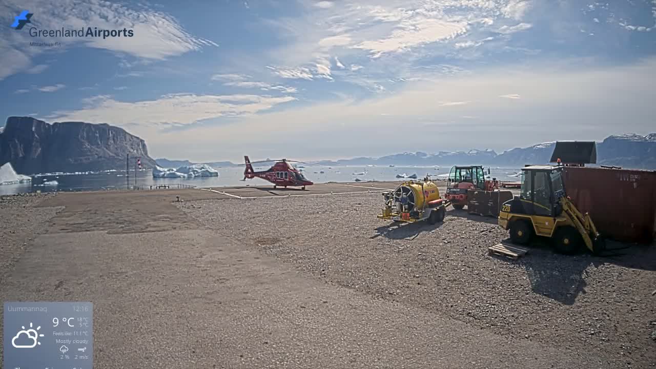 Uummannaq Heliport & Uummannaq Fjord / Storoen-Ikerasak Island Live Cam - Uummannaq, Avannaata, Greenland, Denmark