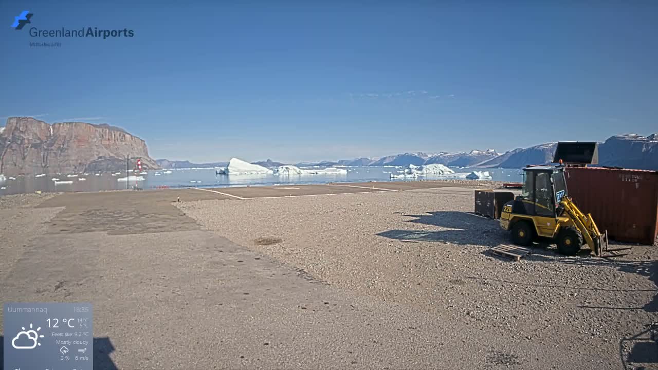 Uummannaq Heliport & Uummannaq Fjord / Storoen-Ikerasak Island Live Cam - Uummannaq, Avannaata, Greenland, Denmark