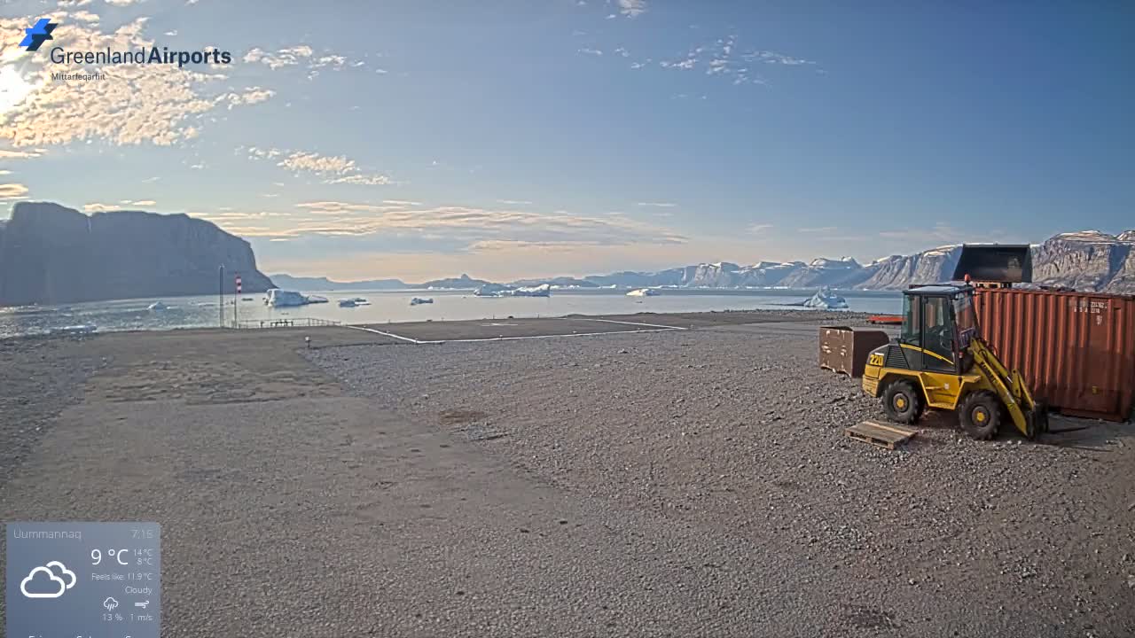 Uummannaq Heliport & Uummannaq Fjord / Storoen-Ikerasak Island Live Cam - Uummannaq, Avannaata, Greenland, Denmark
