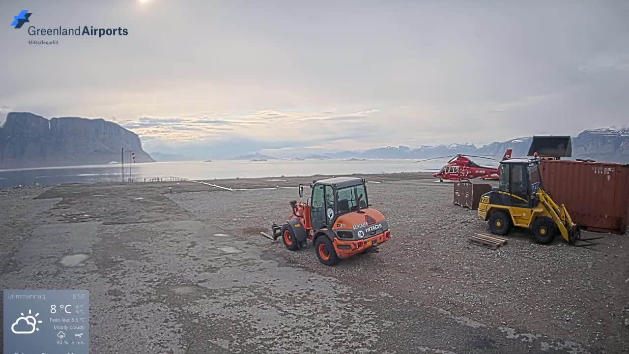 Uummannaq Heliport & Uummannaq Fjord / Storoen-Ikerasak Island Live Cam - Uummannaq, Avannaata, Greenland, Denmark