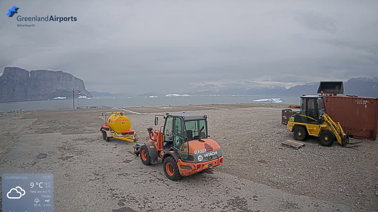 Uummannaq Heliport & Uummannaq Fjord / Storoen-Ikerasak Island Live Cam - Uummannaq, Avannaata, Greenland, Denmark