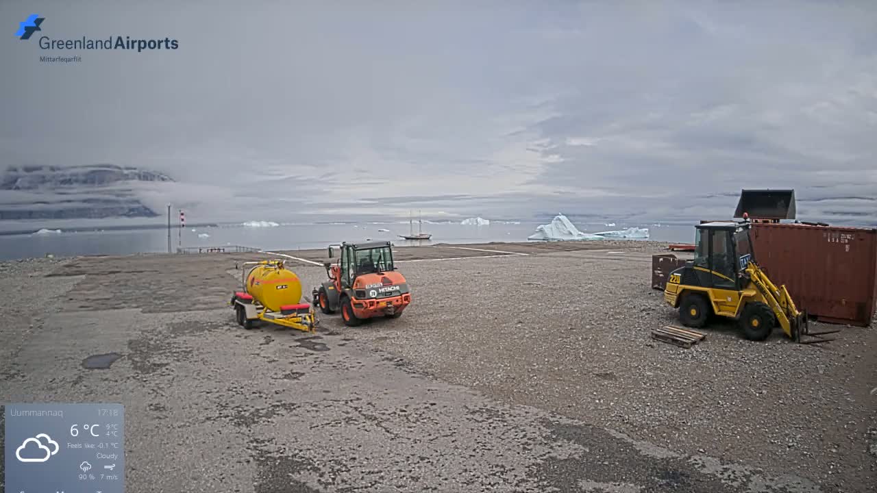 Uummannaq Heliport & Uummannaq Fjord / Storoen-Ikerasak Island Live Cam - Uummannaq, Avannaata, Greenland, Denmark