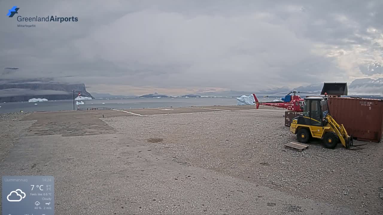 Uummannaq Heliport & Uummannaq Fjord / Storoen-Ikerasak Island Live Cam - Uummannaq, Avannaata, Greenland, Denmark