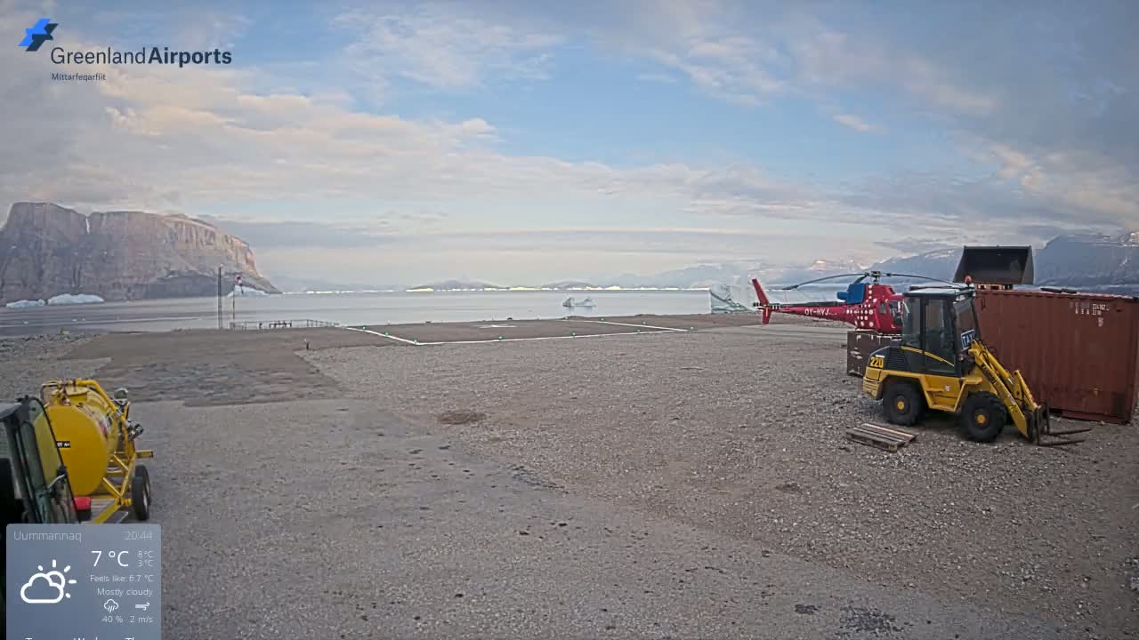 Uummannaq Heliport & Uummannaq Fjord / Storoen-Ikerasak Island Live Cam - Uummannaq, Avannaata, Greenland, Denmark