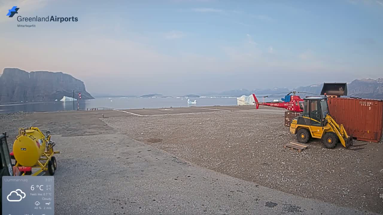 Uummannaq Heliport & Uummannaq Fjord / Storoen-Ikerasak Island Live Cam - Uummannaq, Avannaata, Greenland, Denmark