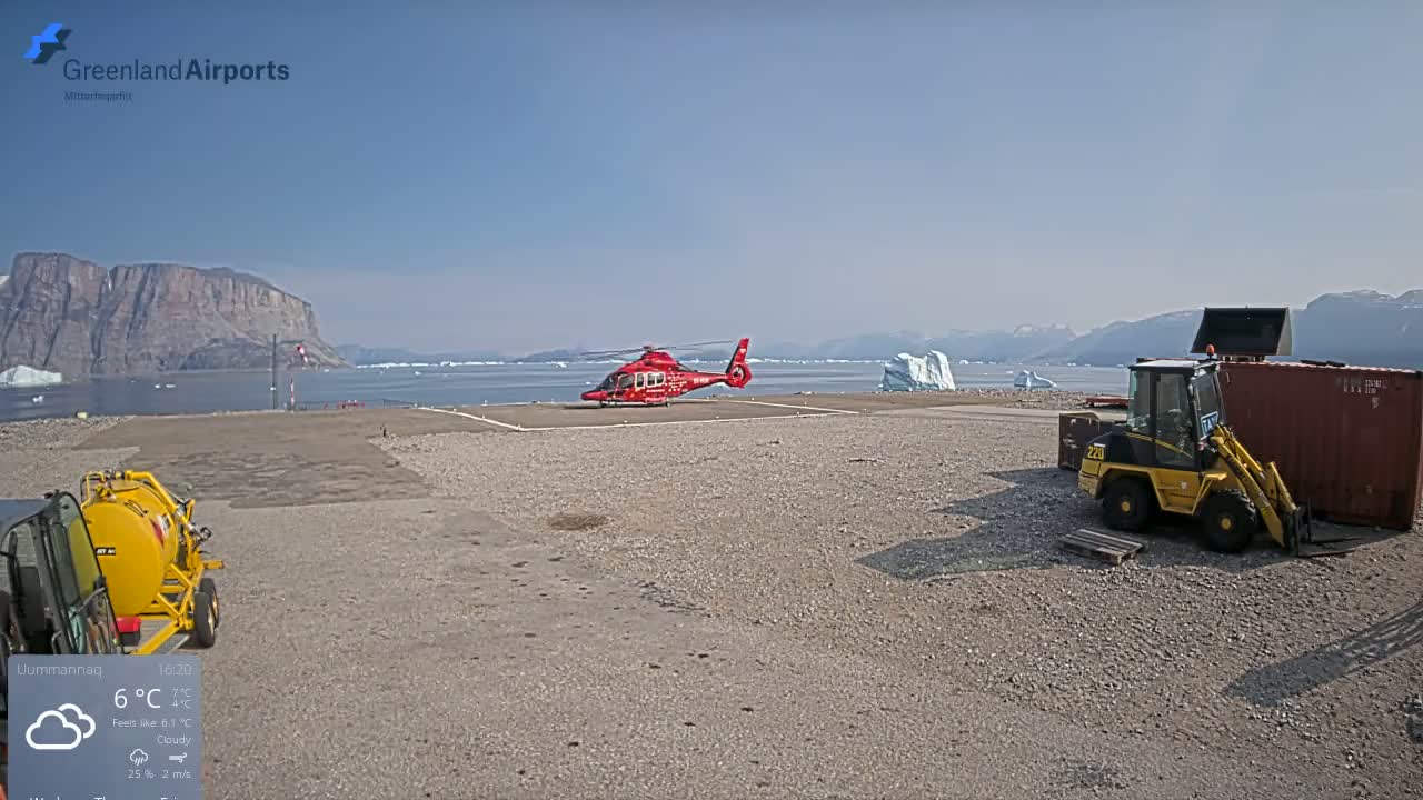 Uummannaq Heliport & Uummannaq Fjord / Storoen-Ikerasak Island Live Cam - Uummannaq, Avannaata, Greenland, Denmark