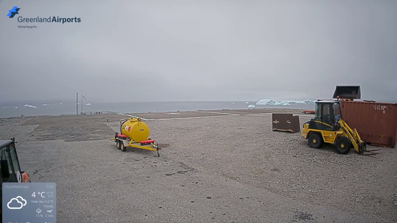 Uummannaq Heliport & Uummannaq Fjord / Storoen-Ikerasak Island Live Cam - Uummannaq, Avannaata, Greenland, Denmark