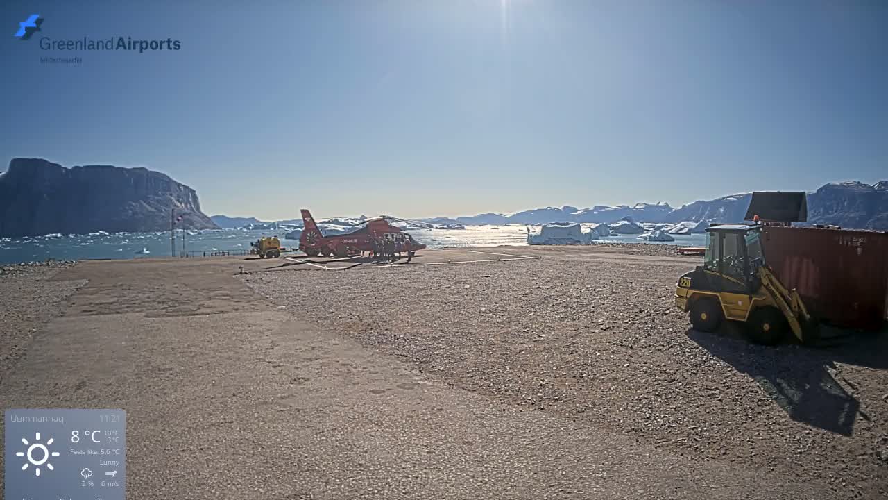 Uummannaq Heliport & Uummannaq Fjord / Storoen-Ikerasak Island Live Cam - Uummannaq, Avannaata, Greenland, Denmark