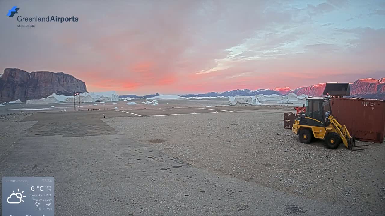 Uummannaq Heliport & Uummannaq Fjord / Storoen-Ikerasak Island Live Cam - Uummannaq, Avannaata, Greenland, Denmark