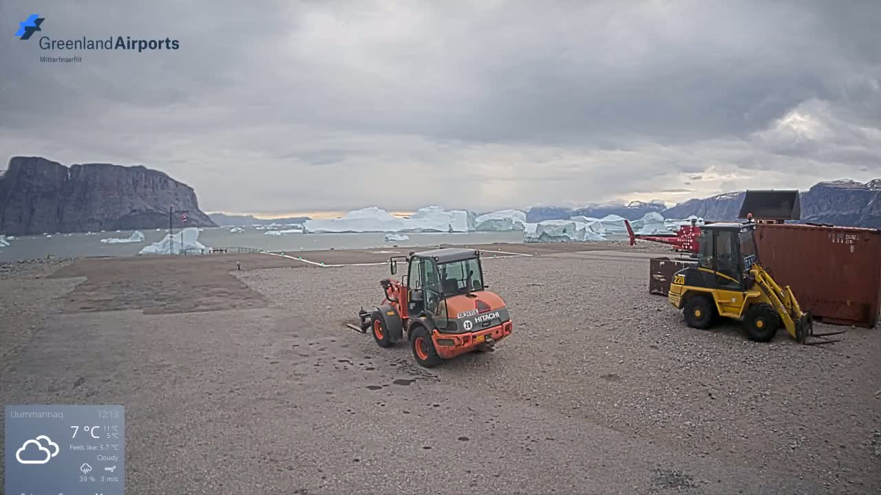 Uummannaq Heliport & Uummannaq Fjord / Storoen-Ikerasak Island Live Cam - Uummannaq, Avannaata, Greenland, Denmark
