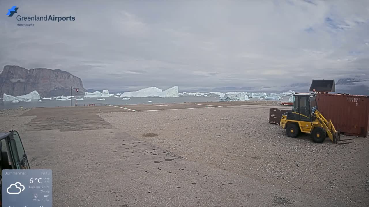 Uummannaq Heliport & Uummannaq Fjord / Storoen-Ikerasak Island Live Cam - Uummannaq, Avannaata, Greenland, Denmark