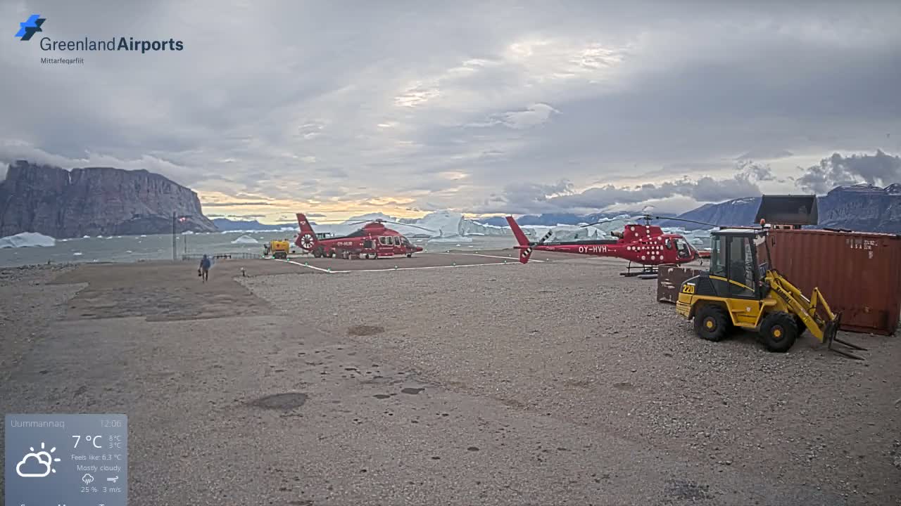 Uummannaq Heliport & Uummannaq Fjord / Storoen-Ikerasak Island Live Cam - Uummannaq, Avannaata, Greenland, Denmark