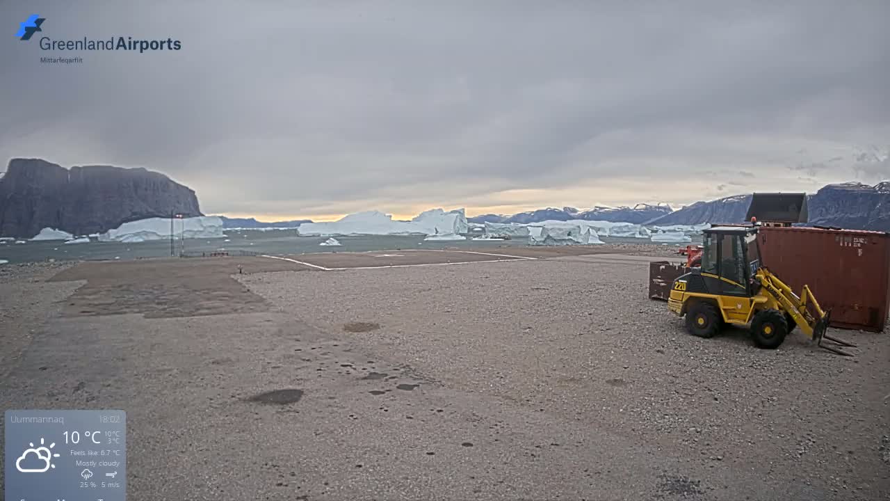 Uummannaq Heliport & Uummannaq Fjord / Storoen-Ikerasak Island Live Cam - Uummannaq, Avannaata, Greenland, Denmark