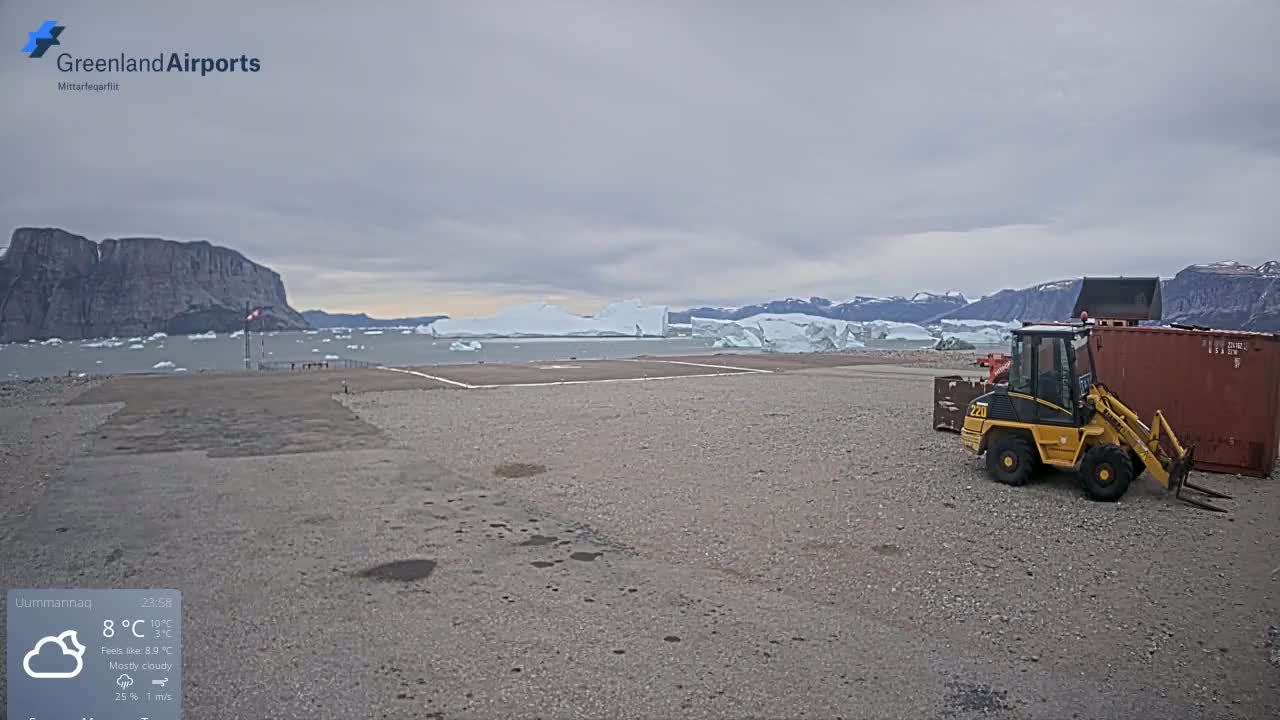 Uummannaq Heliport & Uummannaq Fjord / Storoen-Ikerasak Island Live Cam - Uummannaq, Avannaata, Greenland, Denmark