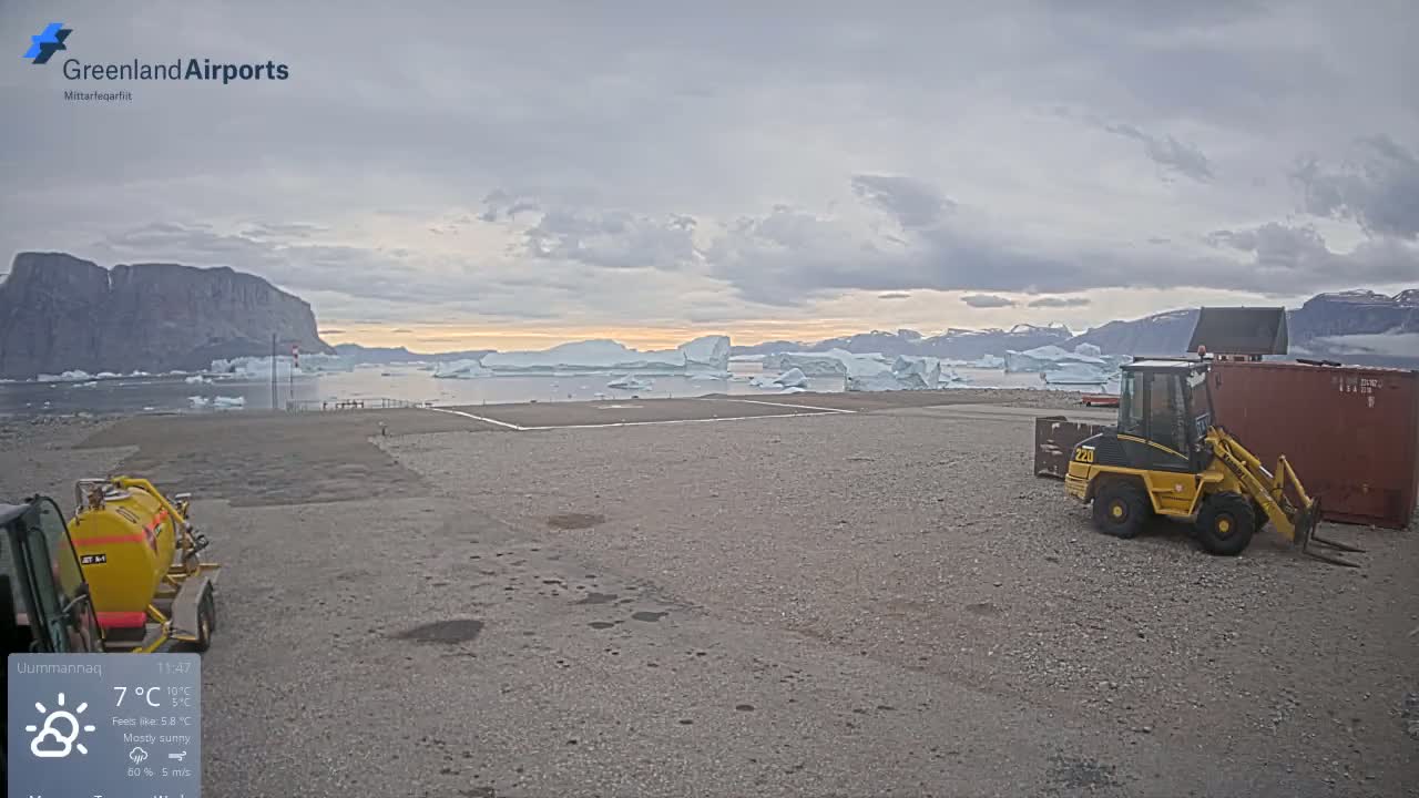 Uummannaq Heliport & Uummannaq Fjord / Storoen-Ikerasak Island Live Cam - Uummannaq, Avannaata, Greenland, Denmark