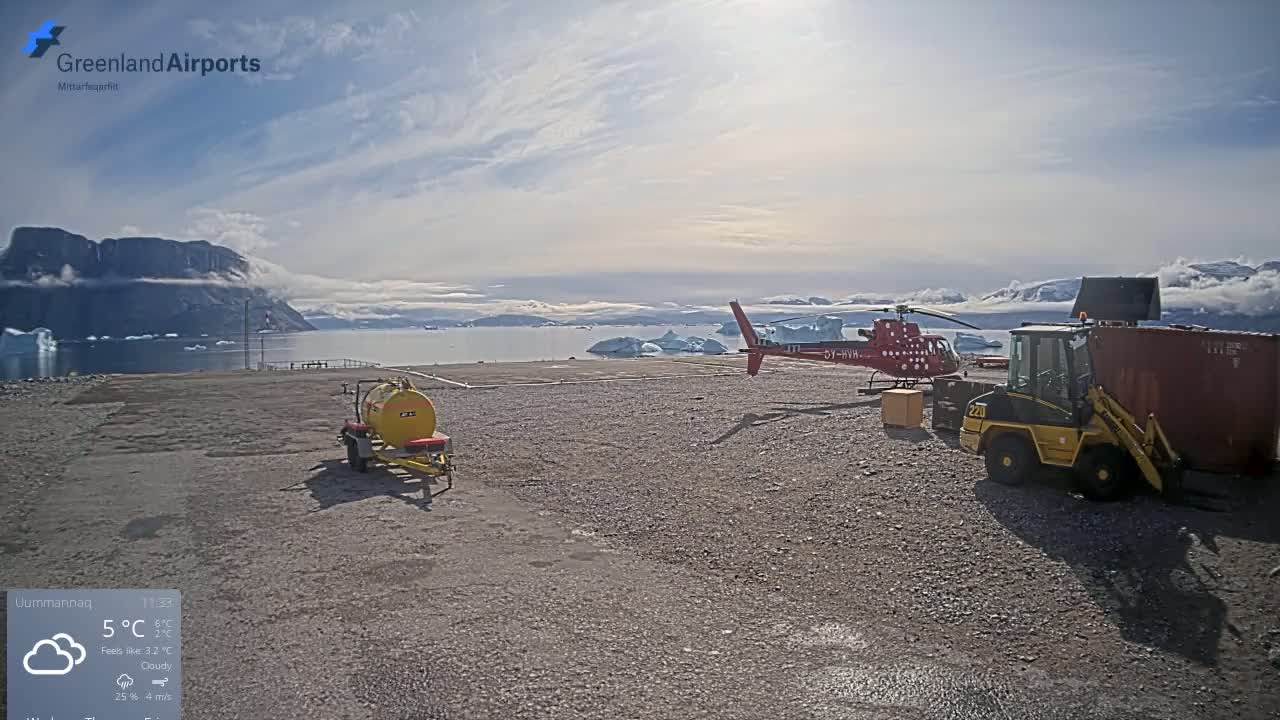 Uummannaq Heliport & Uummannaq Fjord / Storoen-Ikerasak Island Live Cam - Uummannaq, Avannaata, Greenland, Denmark